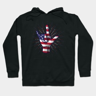 I Love You Hand Sign Gesture USA American Flag Cute Hoodie